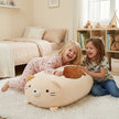 63cm Cute Chubby Cat Plush Pillow with Fish, Ultra-Soft Stuffed Animal Hugging Pillow for Kids & AdultsLength 24.80 inches, Width 18.11 inches