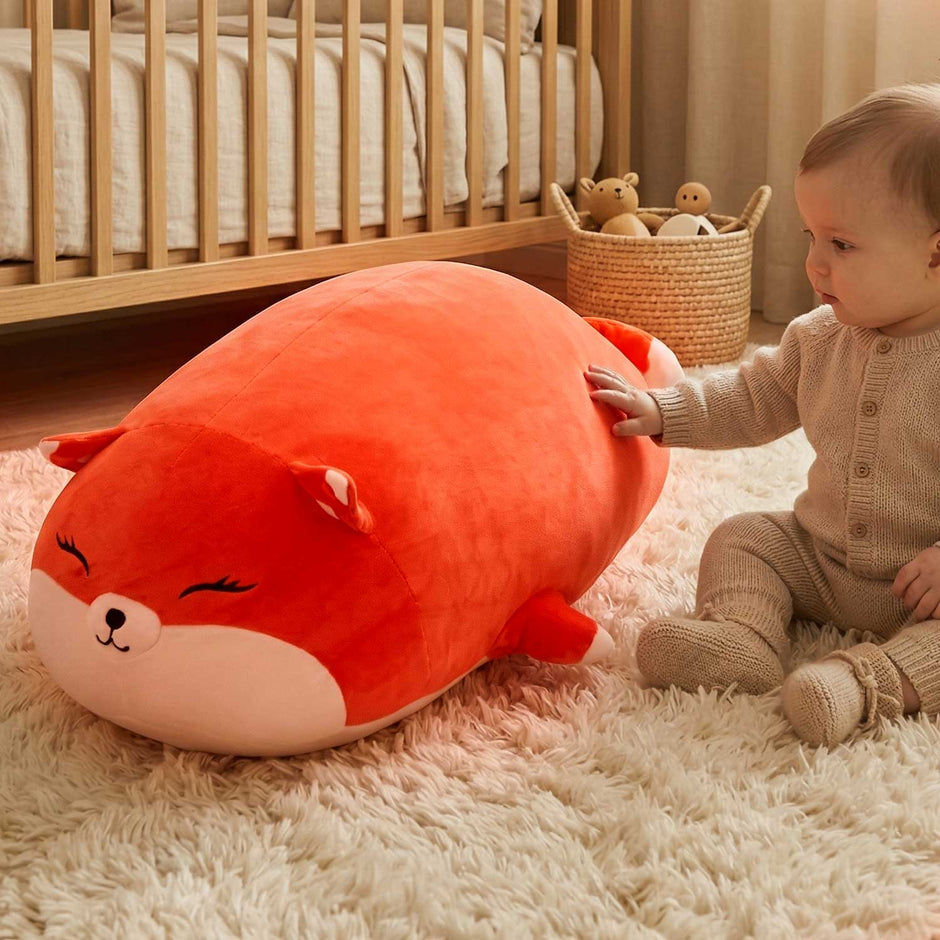 65cm Cute Chubby Fox Plush Pillow, Ultra-Soft Stuffed Animal Hugging Pillow for Kids & Adults, Home Decor & GiftLength 25.59 inches, Width 19.69 inches