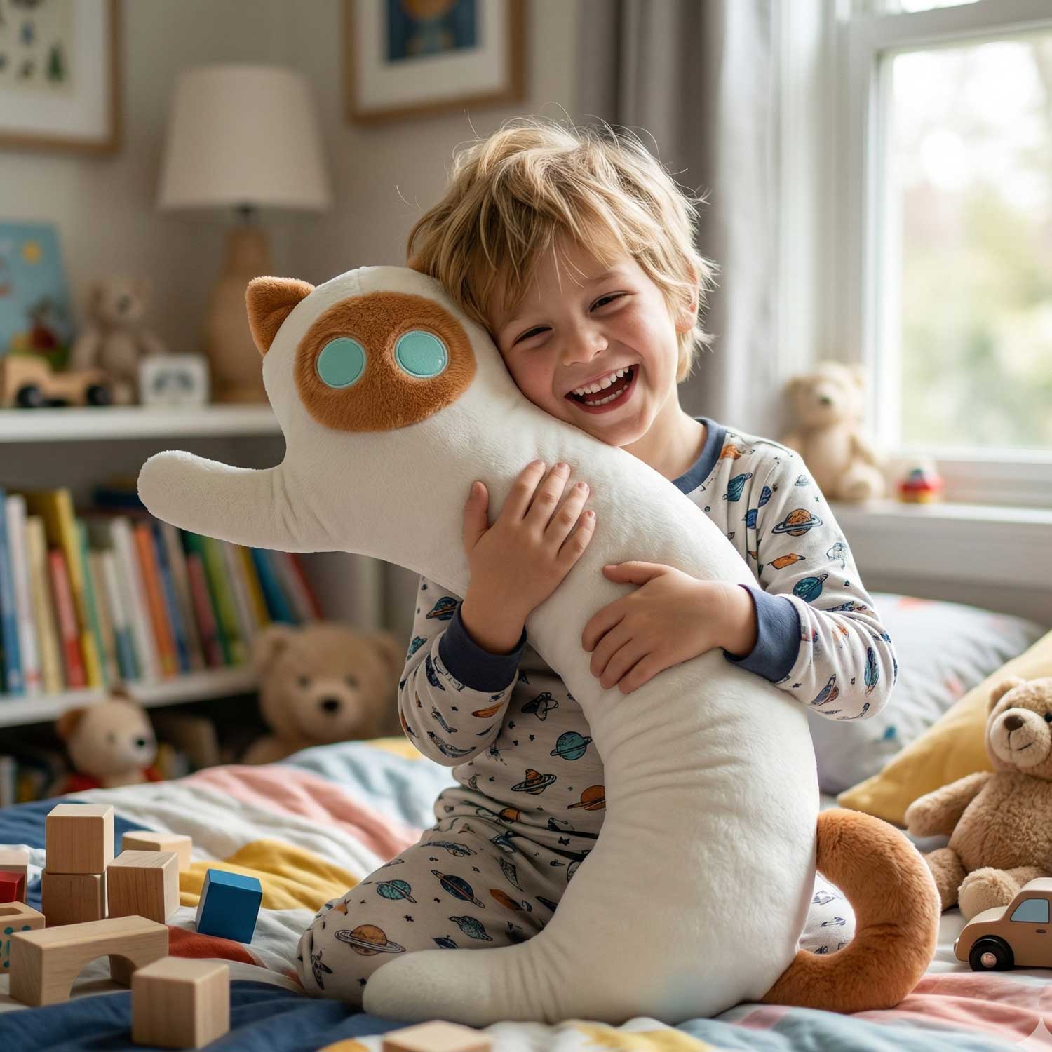 Giant Curved Siamese Cat Stuffed Toy, 0.89kg Fluffy Hugging Pillow for Sleeping & GiftLength 33.86 inches, Width 12.20 inches