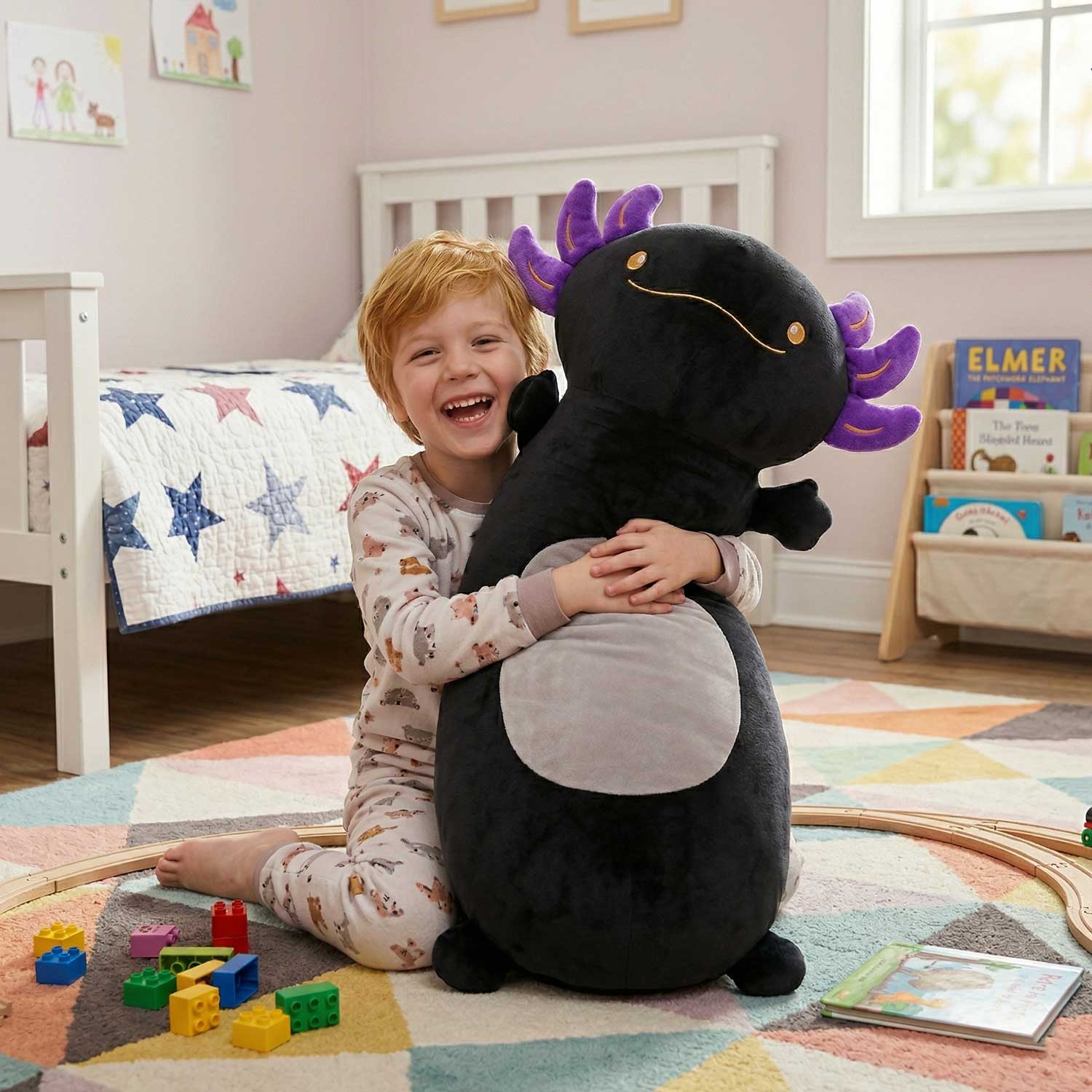 Cute Black Axolotl Long Plush, Premium Stuffed Pillow for Home Decor & Room DecorationLength 35.04 inches, Width 18.50 inches