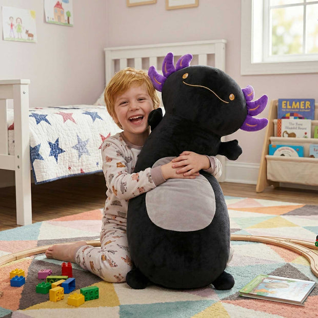 Cute Black Axolotl Long Plush, Premium Stuffed Pillow for Home Decor & Room DecorationLength 35.04 inches, Width 18.50 inches