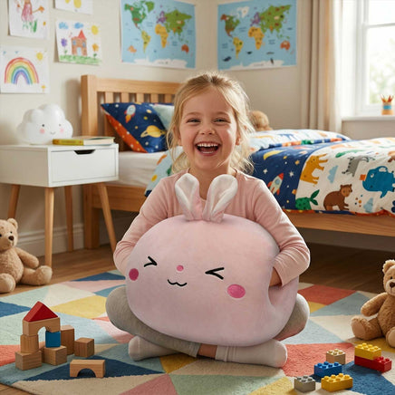 MIAOSHU 12" Cute Pink Bunny Plush Pillow, Soft Stuffed Animal Hand Warmer Cushion for Kids & AdultsLength 12.60 inches, Width 12.20 inches