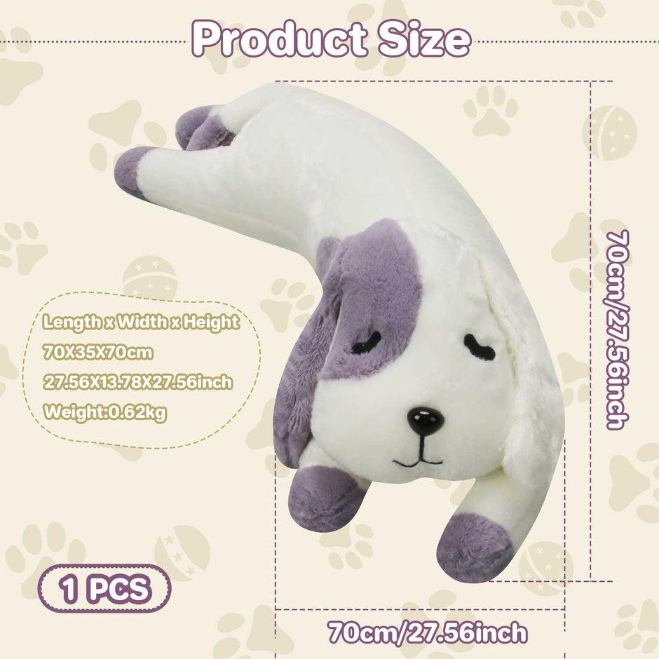 Cute Purple & White Dog Stuffed Pillow, 0.62kg Small Plush Toy for KidsLength 26.77 inches, Width 7.48 inches