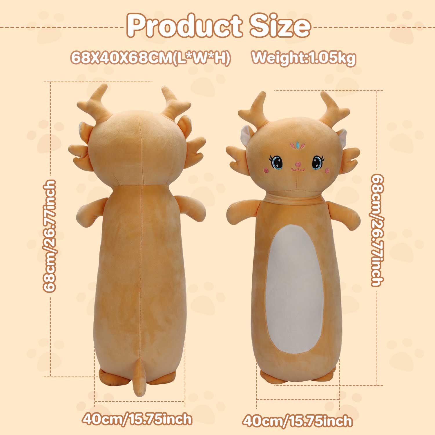 Adorable Golden Fawn Plush, Large Stuffed Animal Pillow for Home Decor & Kids RoomLength 26.77 inches, Width 15.75 inches