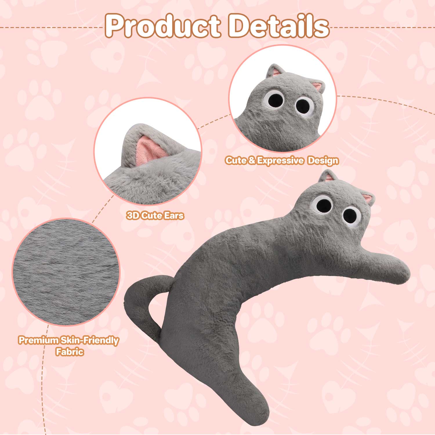 Cute Long Gray Cat Plush, 38.58