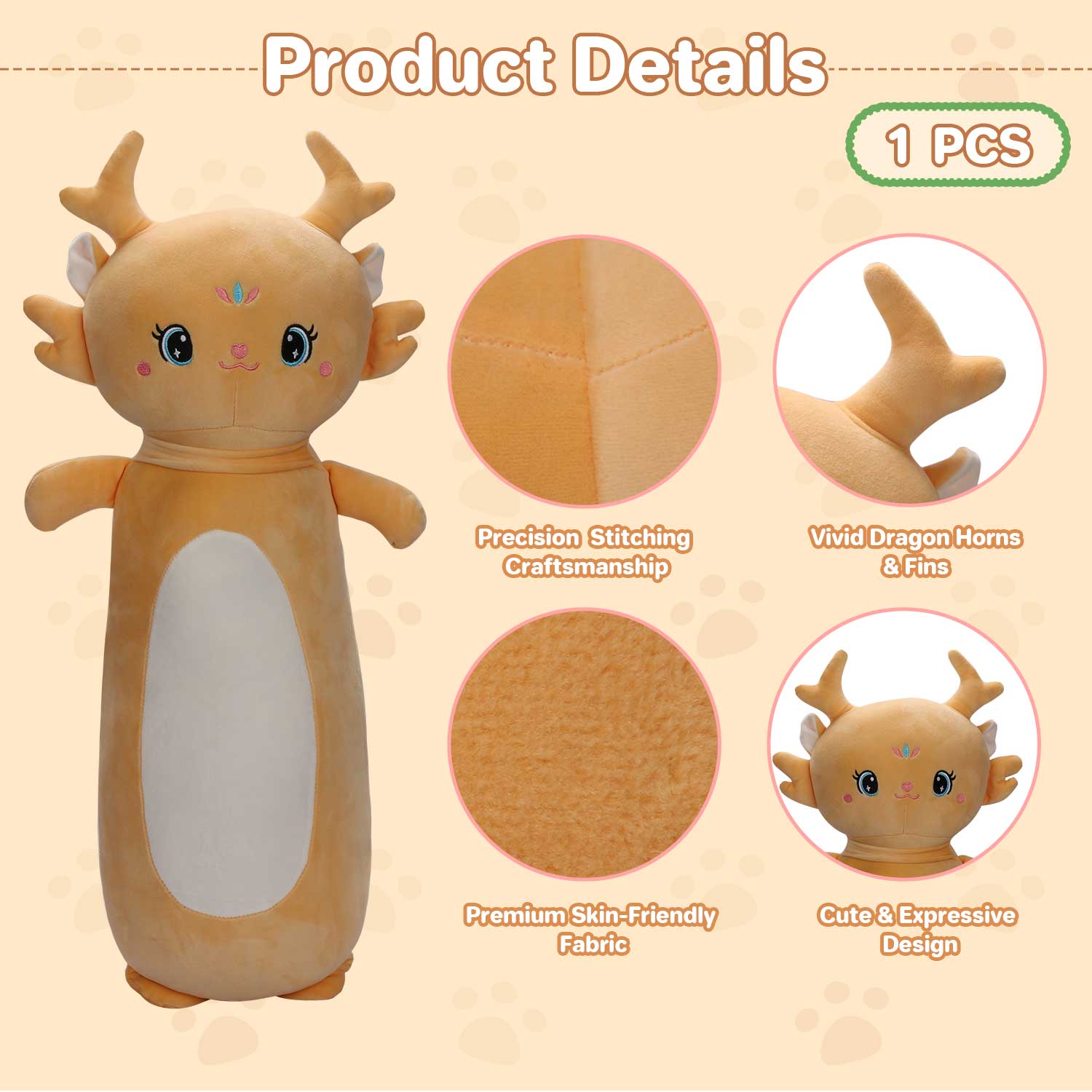 Adorable Golden Fawn Plush, Large Stuffed Animal Pillow for Home Decor & Kids RoomLength 26.77 inches, Width 15.75 inches
