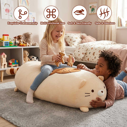 63cm Cute Chubby Cat Plush Pillow with Fish, Ultra-Soft Stuffed Animal Hugging Pillow for Kids & AdultsLength 24.80 inches, Width 18.11 inches