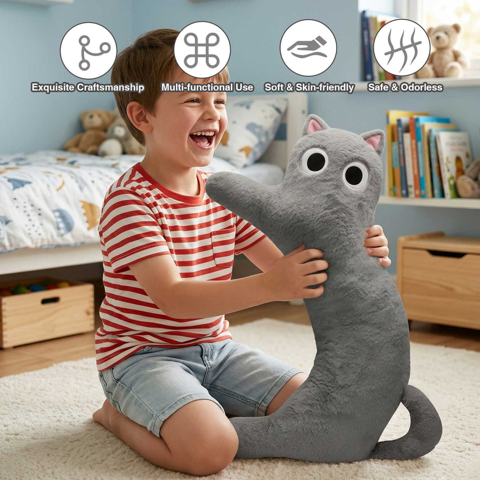 Cute Long Gray Cat Plush, 38.58