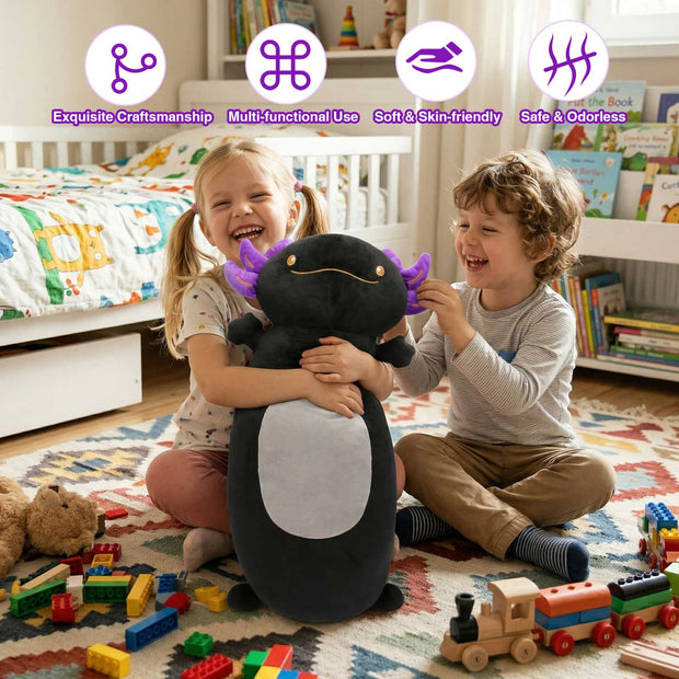 Cute Black Axolotl Long Plush, Premium Stuffed Pillow for Home Decor & Room DecorationLength 35.04 inches, Width 18.50 inches