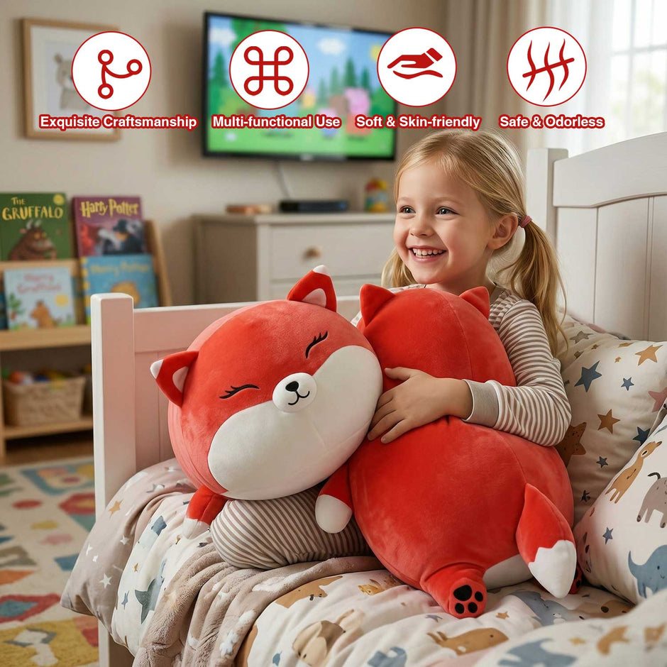 65cm Cute Chubby Fox Plush Pillow, Ultra-Soft Stuffed Animal Hugging Pillow for Kids & Adults, Home Decor & GiftLength 25.59 inches, Width 19.69 inches