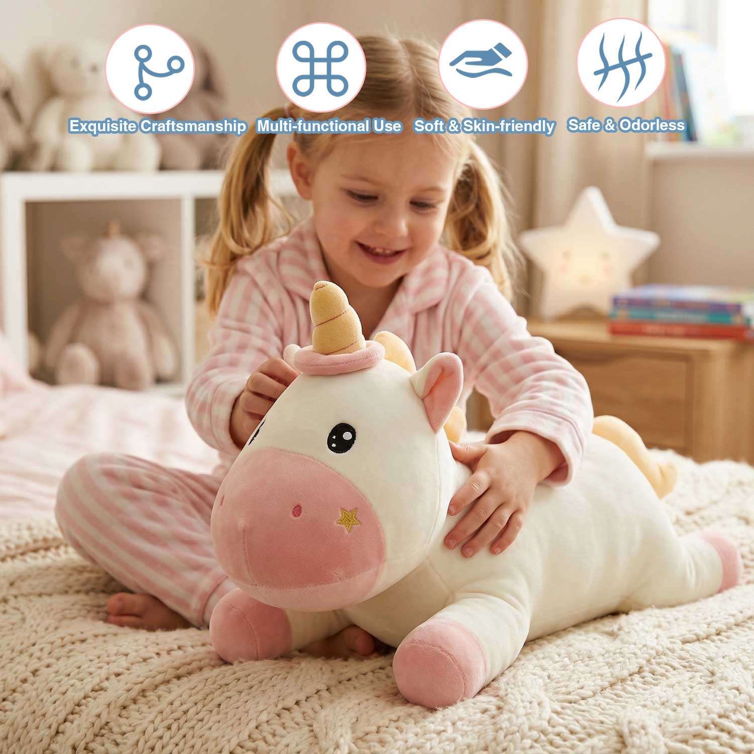 Large Cute Unicorn Body Pillow, 2.05kg Fluffy Stuffed Toy for Sleeping, Home Decor & GiftLength 41.73 inches, Width 20.87 inches