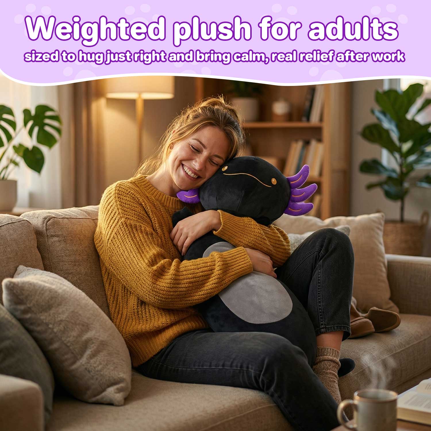 Cute Black Axolotl Long Plush, Premium Stuffed Pillow for Home Decor & Room DecorationLength 35.04 inches, Width 18.50 inches