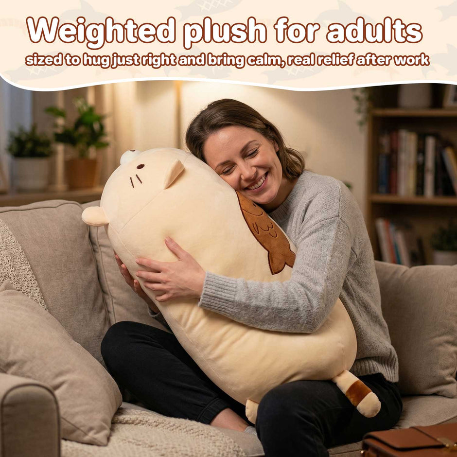 63cm Cute Chubby Cat Plush Pillow with Fish, Ultra-Soft Stuffed Animal Hugging Pillow for Kids & AdultsLength 24.80 inches, Width 18.11 inches