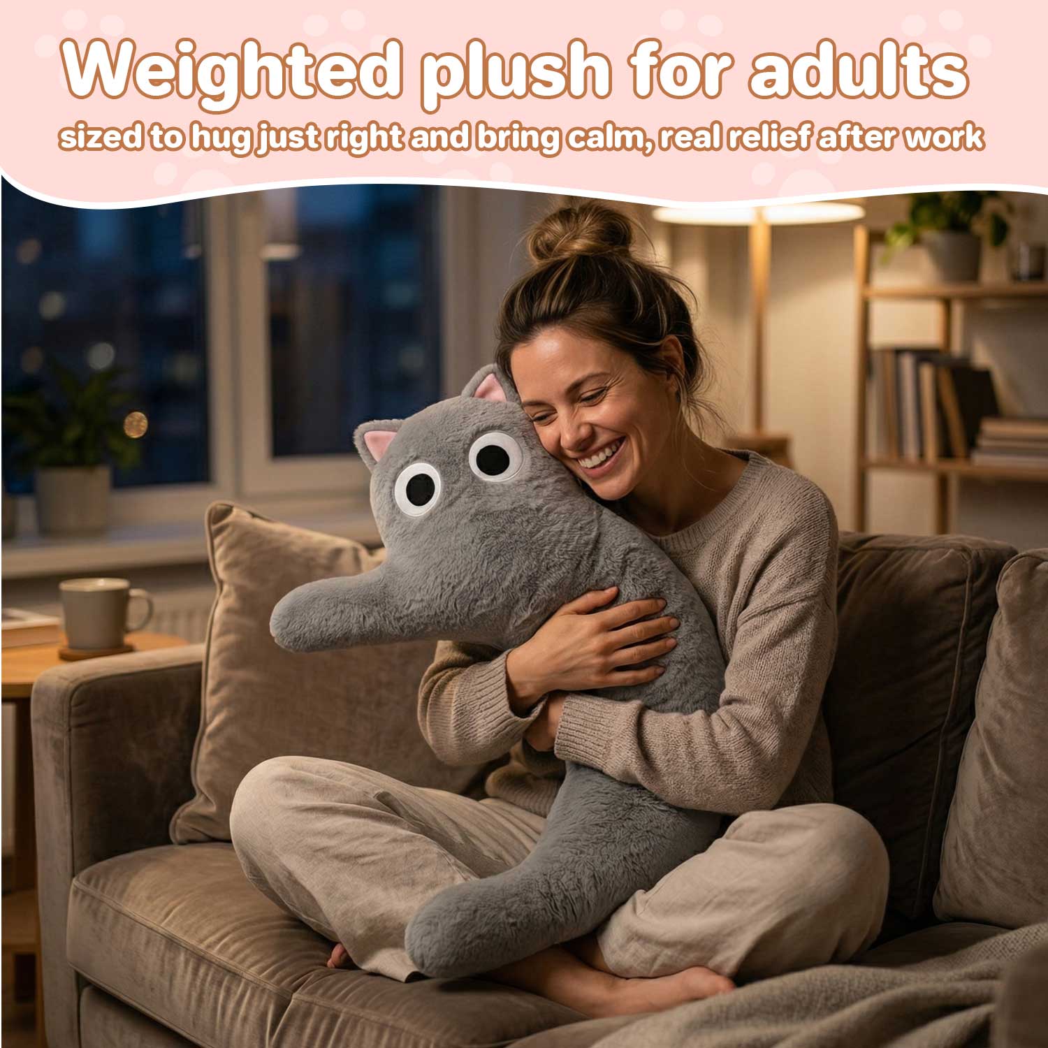 Cute Long Gray Cat Plush, 38.58