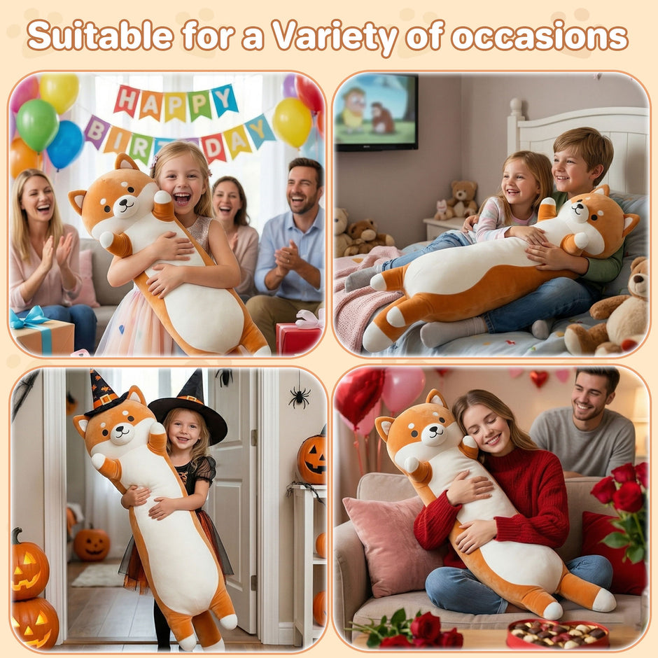 Length 37.80 inches, Width 11.81 inchesLong Shiba Inu Plush Body Pillow, Ultra-Soft Cuddly Stuffed Animal Hugging Pillow for Sleeping, Home Decor & Gift