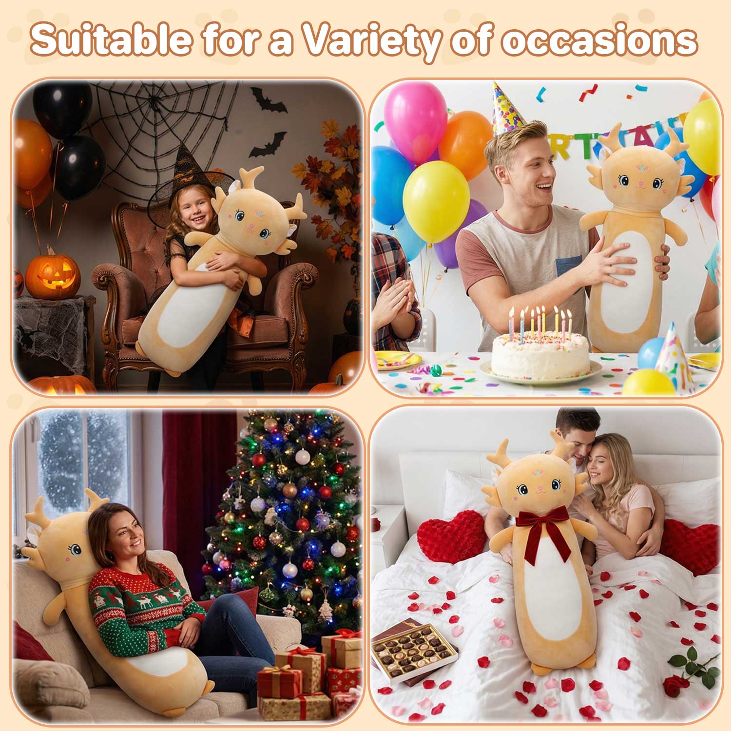 Adorable Golden Fawn Plush, Large Stuffed Animal Pillow for Home Decor & Kids RoomLength 26.77 inches, Width 15.75 inches