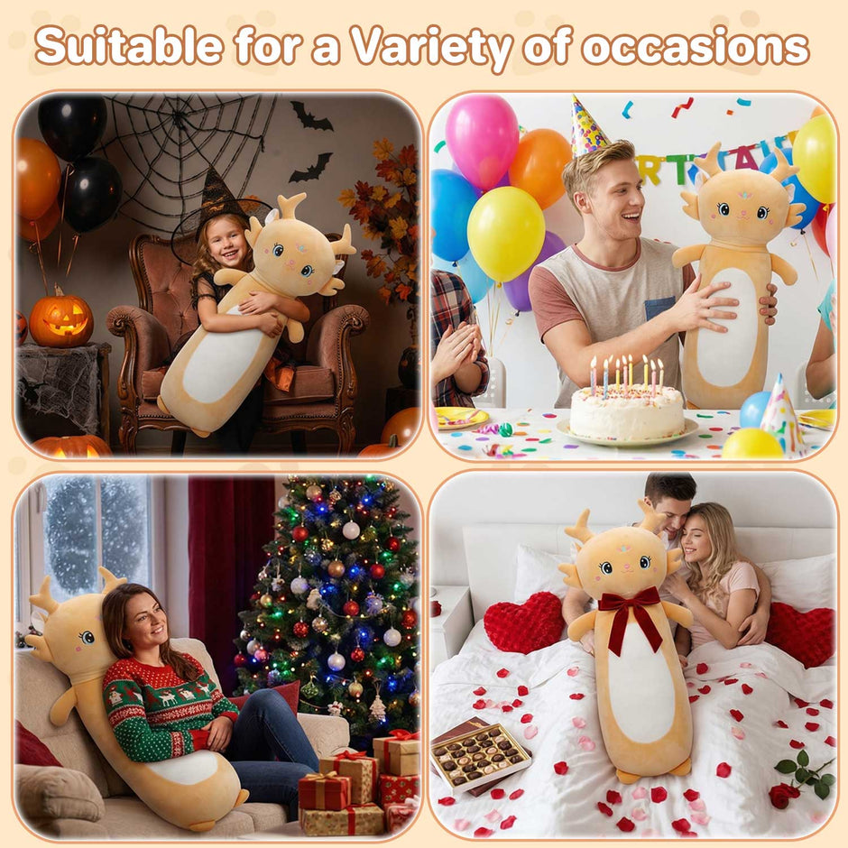Adorable Golden Fawn Plush, Large Stuffed Animal Pillow for Home Decor & Kids RoomLength 26.77 inches, Width 15.75 inches