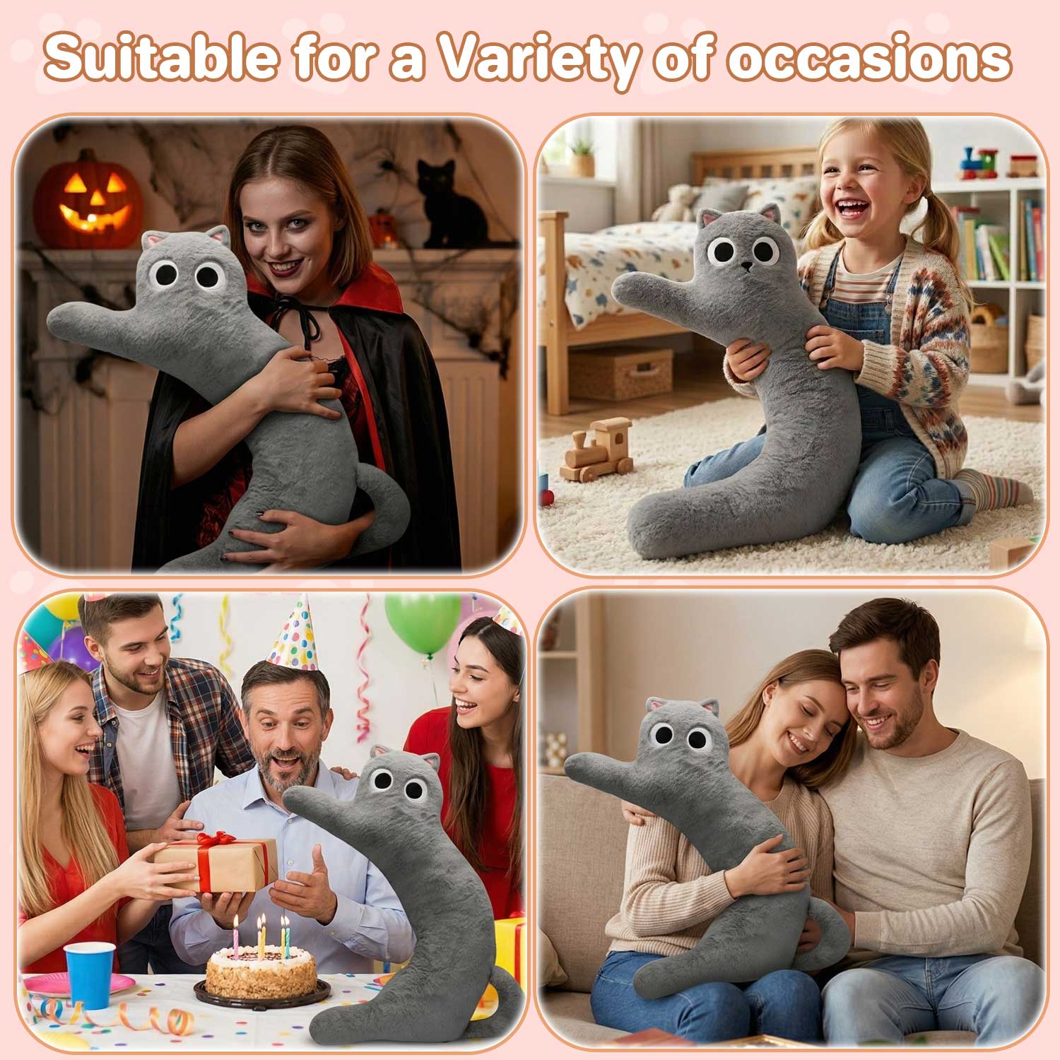 Cute Long Gray Cat Plush, 38.58