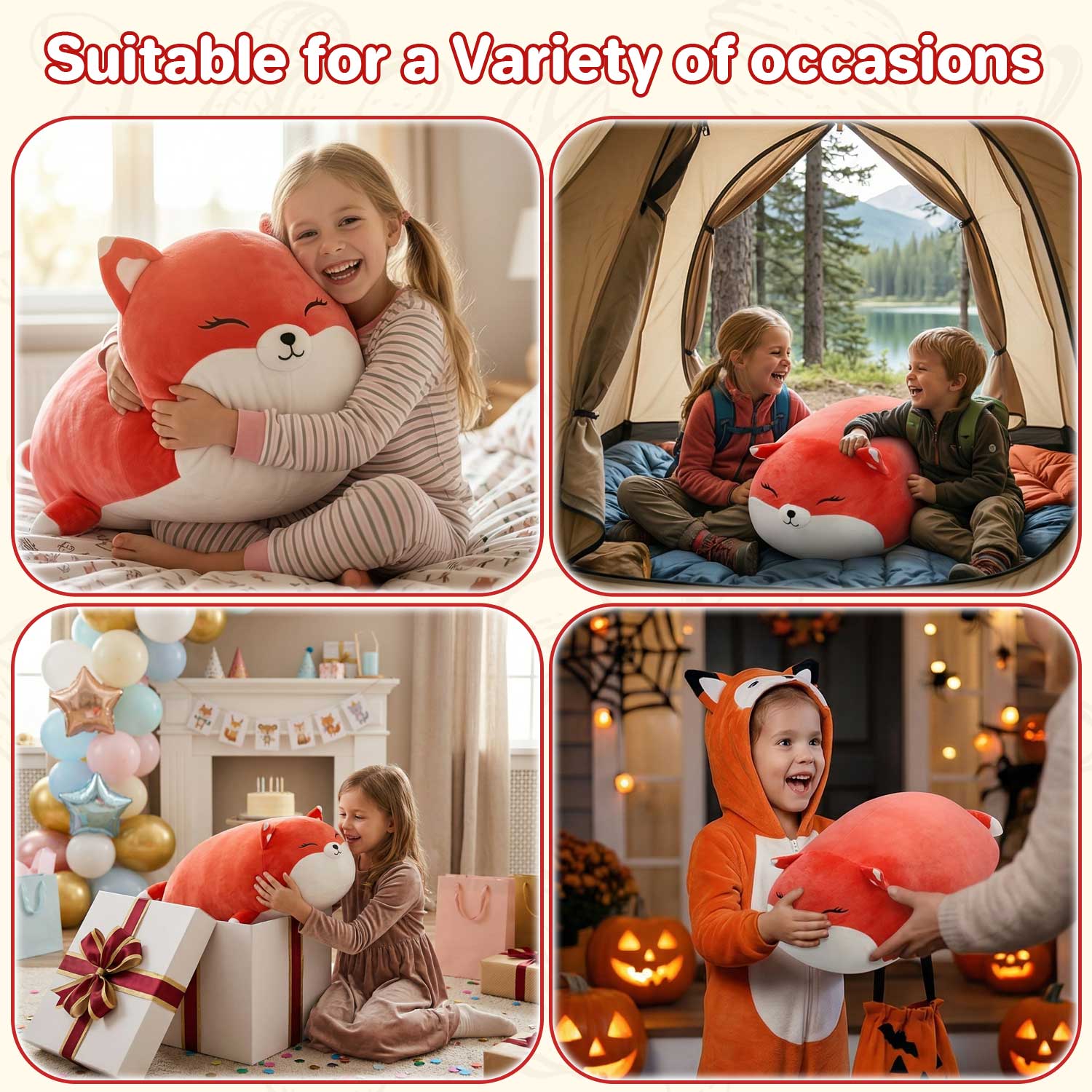 65cm Cute Chubby Fox Plush Pillow, Ultra-Soft Stuffed Animal Hugging Pillow for Kids & Adults, Home Decor & GiftLength 25.59 inches, Width 19.69 inches