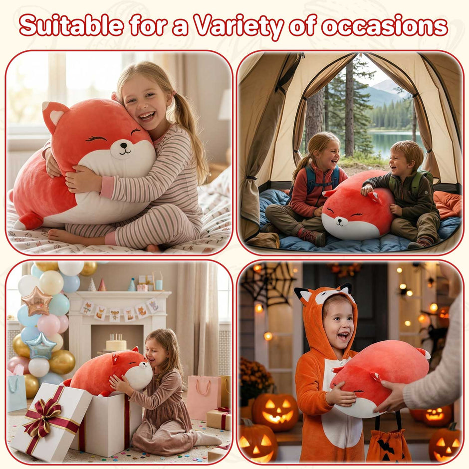 65cm Cute Chubby Fox Plush Pillow, Ultra-Soft Stuffed Animal Hugging Pillow for Kids & Adults, Home Decor & GiftLength 25.59 inches, Width 19.69 inches
