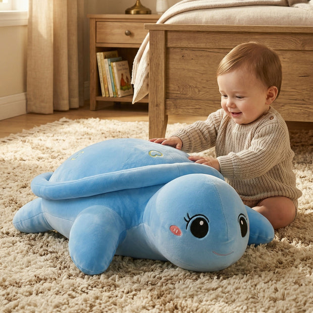 Adorable Blue Turtle Plush Toy - Perfect Pillow & Decor for Kids & AdultsLength 33.86 inches, Width 19.29 inches
