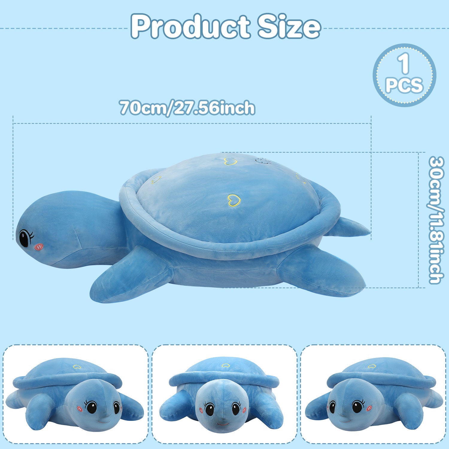 Adorable Blue Turtle Plush Toy - Perfect Pillow & Decor for Kids & AdultsLength 33.86 inches, Width 19.29 inches
