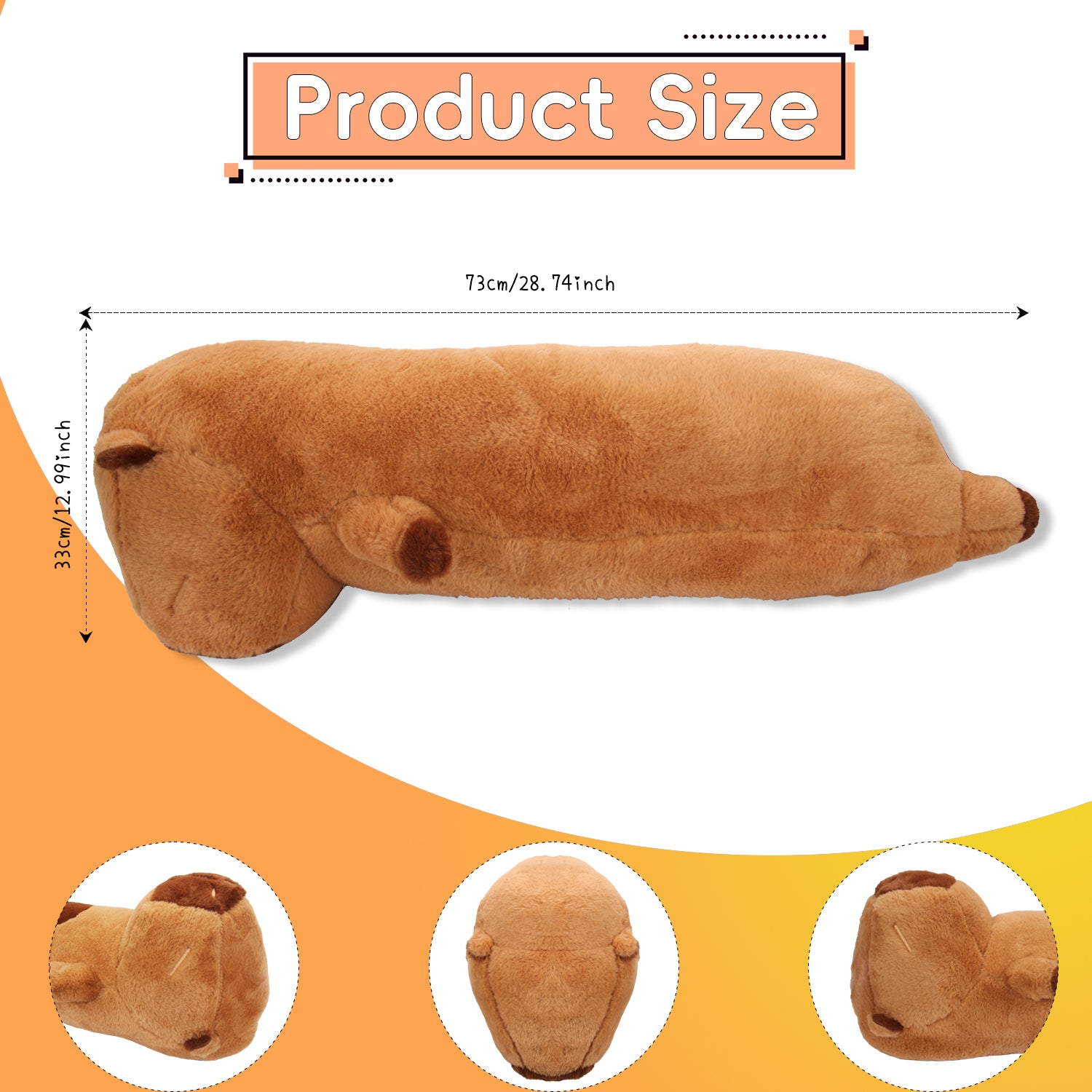 Giant Capybara Plush Pillow, Soft Long Body Stuffed Animal Hugging Pillow, Cute Sleeping Cushion Gift for Kids & AdultsLength 28.74 inches, Width 12.99 inches
