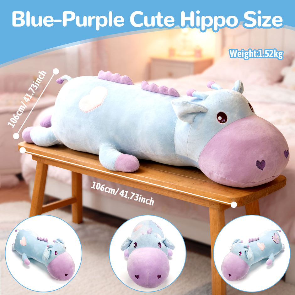 106cm Oversized Blue Cow Plush Toy, Super Soft Stuffed Animal Long Pillow, Cute Cuddle Cushion for Sleep, Birthday Gift for GirlsLength 41.73 inches, Width 22.05 inches