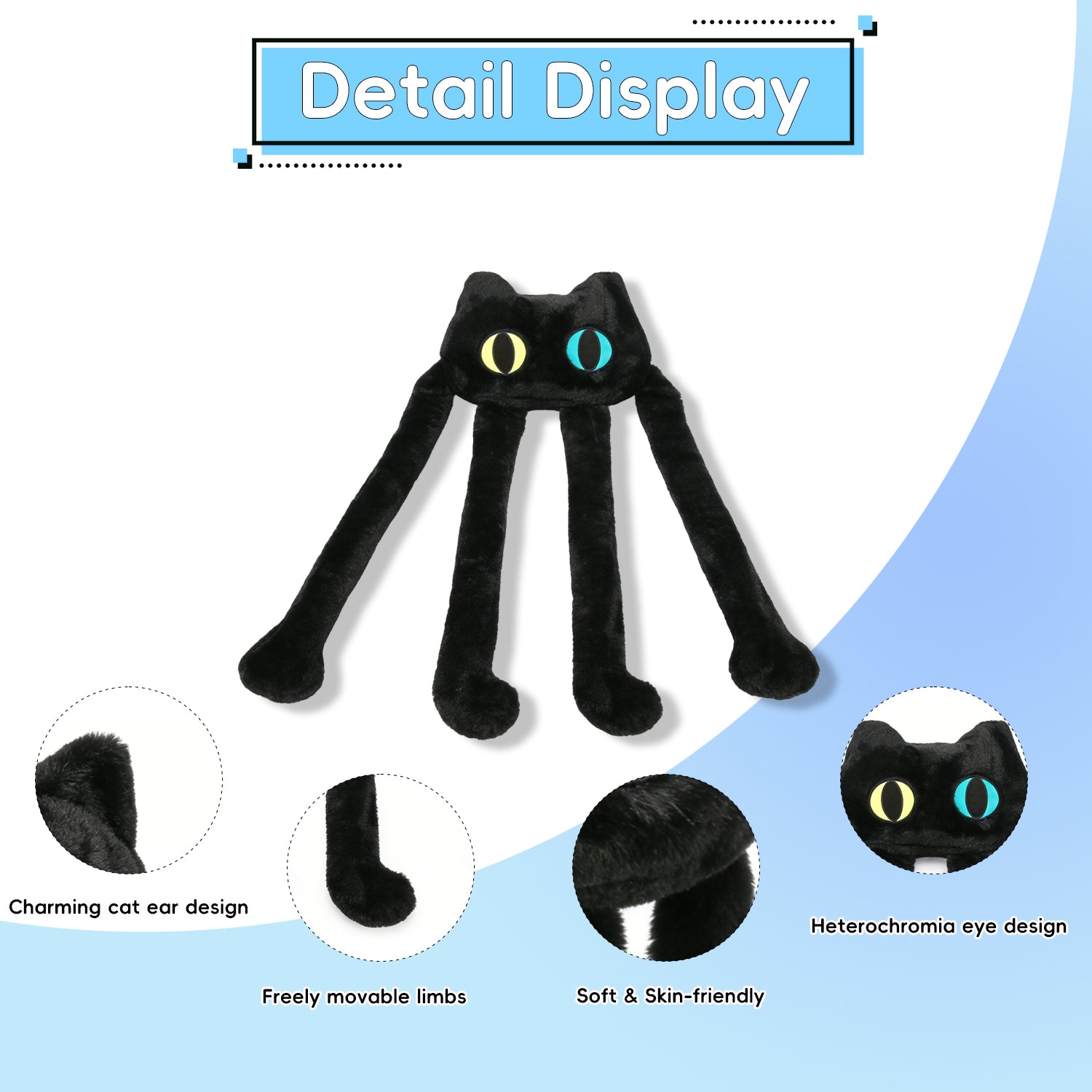 Adorable Long-Legged Black Cat Plush - Unique Cuddle BuddyLength 37.80 inches, Width 15.75 inches