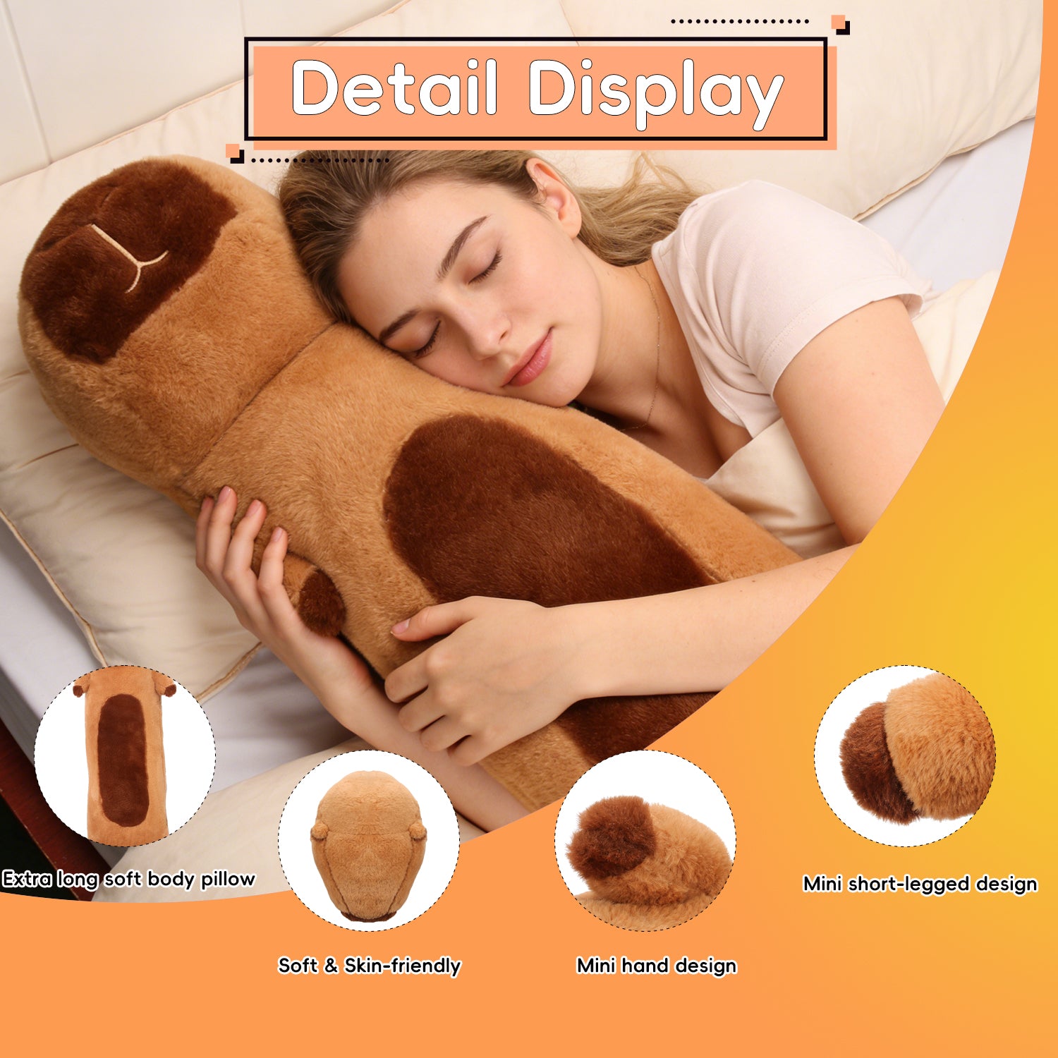 Giant Capybara Plush Pillow, Soft Long Body Stuffed Animal Hugging Pillow, Cute Sleeping Cushion Gift for Kids & AdultsLength 28.74 inches, Width 12.99 inches