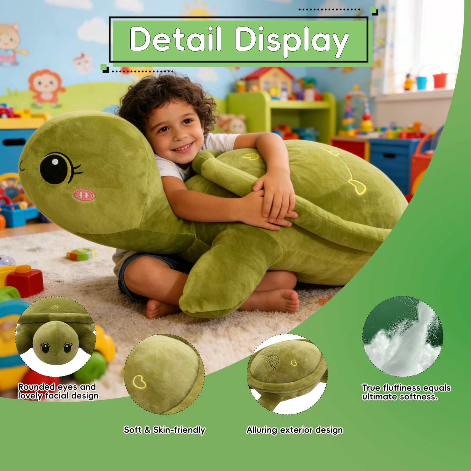 Cute Sea Turtle Plush Hug Pillow, Soft Stuffed Tortoise Long Body Cushion, Perfect Snuggle Buddy for Kids, Girls & Home DecoLength 33.86 inches, Width 19.29 inches