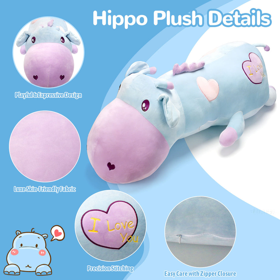 106cm Oversized Blue Cow Plush Toy, Super Soft Stuffed Animal Long Pillow, Cute Cuddle Cushion for Sleep, Birthday Gift for GirlsLength 41.73 inches, Width 22.05 inches