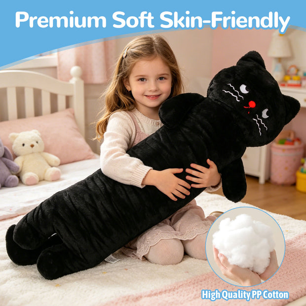 Giant Long Black Cat Plush Pillow, 40.55 Inch Soft Stuffed Kitten Hug Cushion, Cute Plush Toy for Kids & Cat LoversLength 40.55 inches, Width 17.72 inches