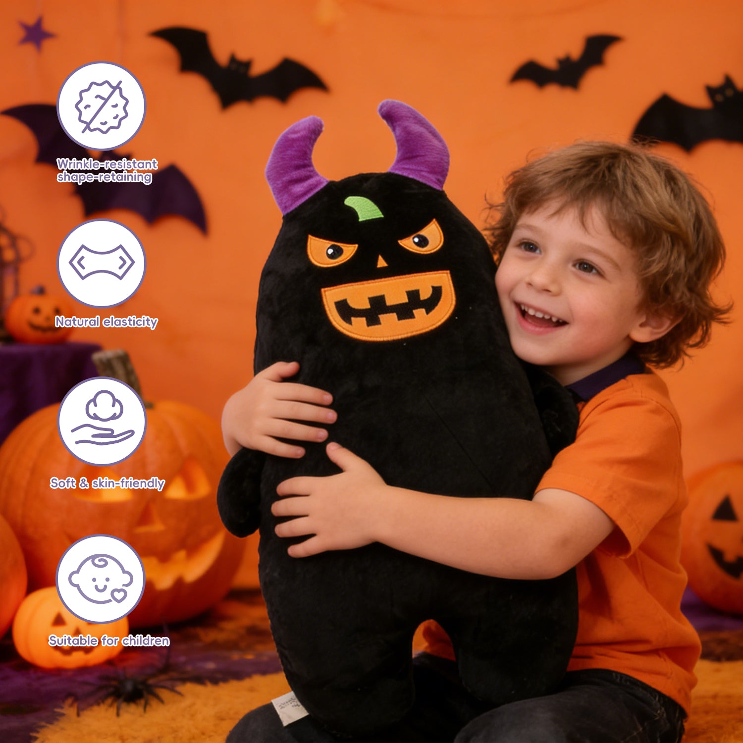 Halloween Pumpkin Monster Plush Pillow, 65cm Soft Stuffed Devil Toy, Cute Spooky Hug Cushion, Halloween Decor Gift for Kids, Birthday, PartyLength 25.59 inches, Width 19.29 inches