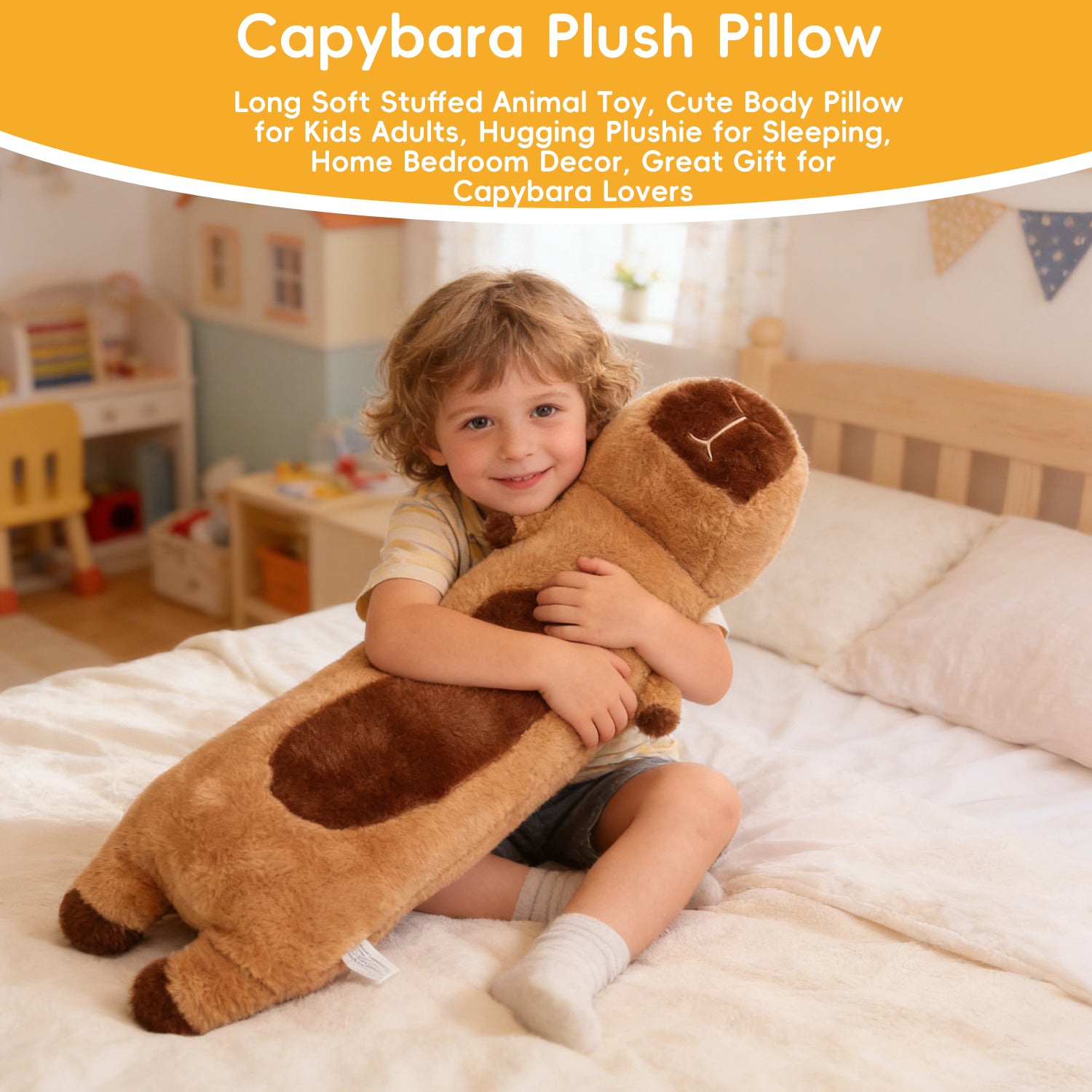 Giant Capybara Plush Pillow, Soft Long Body Stuffed Animal Hugging Pillow, Cute Sleeping Cushion Gift for Kids & AdultsLength 28.74 inches, Width 12.99 inches