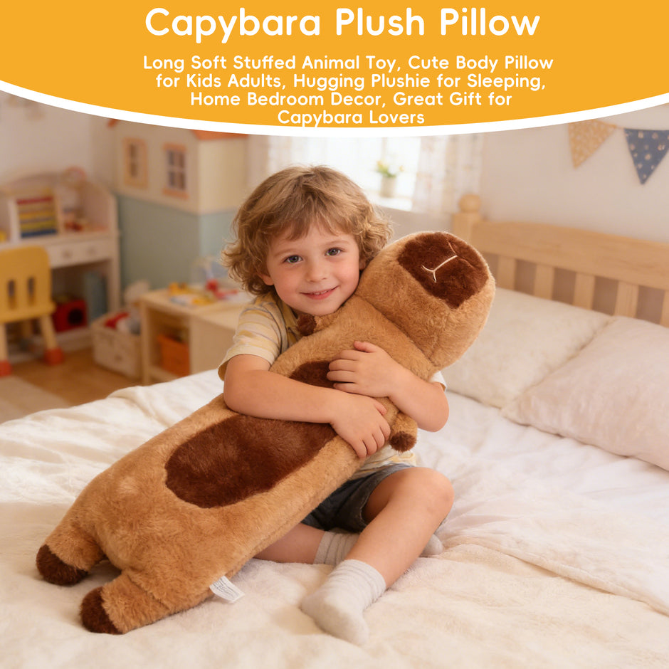 Giant Capybara Plush Pillow, Soft Long Body Stuffed Animal Hugging Pillow, Cute Sleeping Cushion Gift for Kids & AdultsLength 28.74 inches, Width 12.99 inches