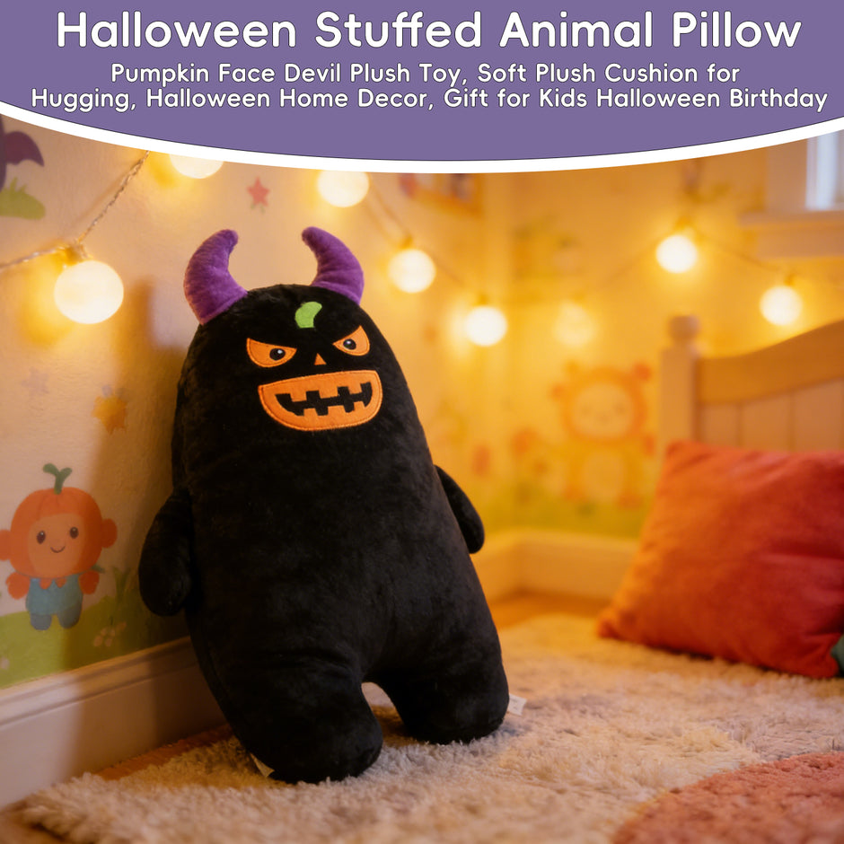 Halloween Pumpkin Monster Plush Pillow, 65cm Soft Stuffed Devil Toy, Cute Spooky Hug Cushion, Halloween Decor Gift for Kids, Birthday, PartyLength 25.59 inches, Width 19.29 inches