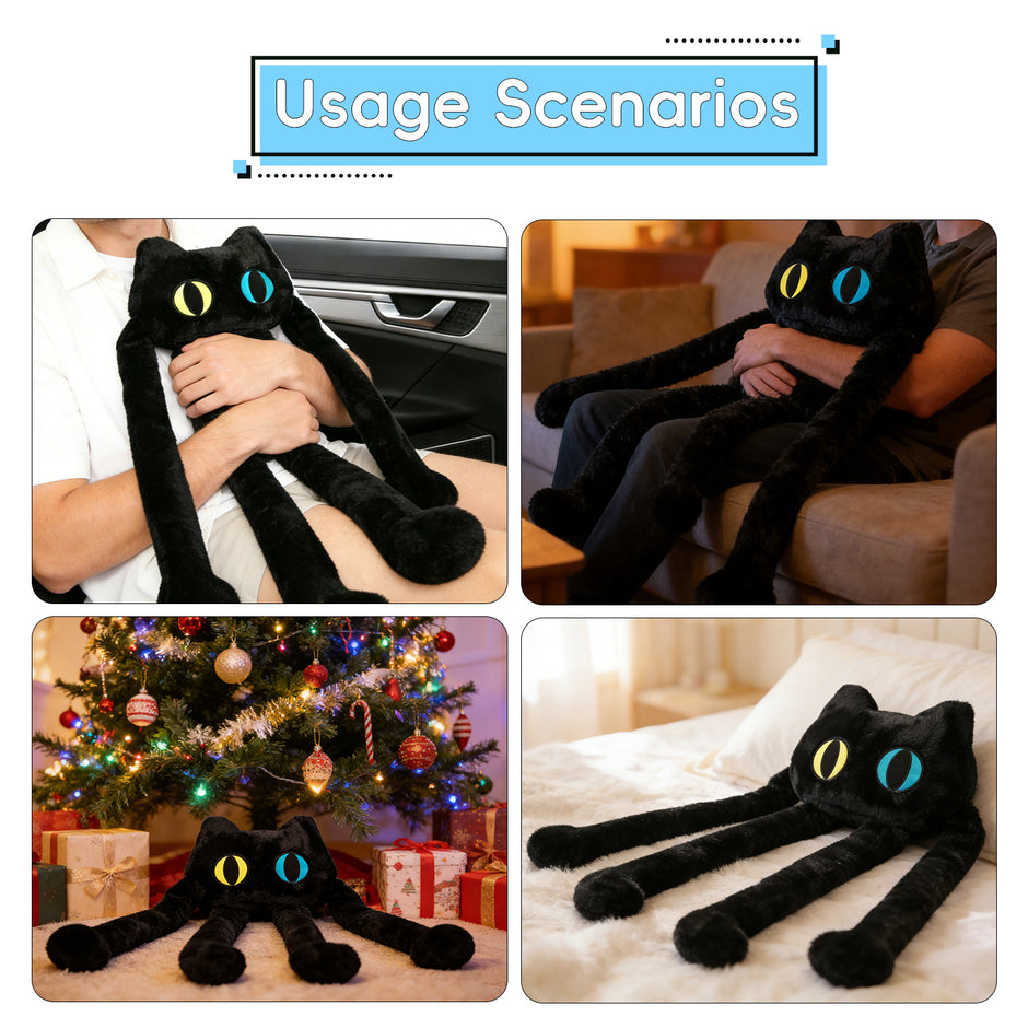 Adorable Long-Legged Black Cat Plush - Unique Cuddle BuddyLength 37.80 inches, Width 15.75 inches