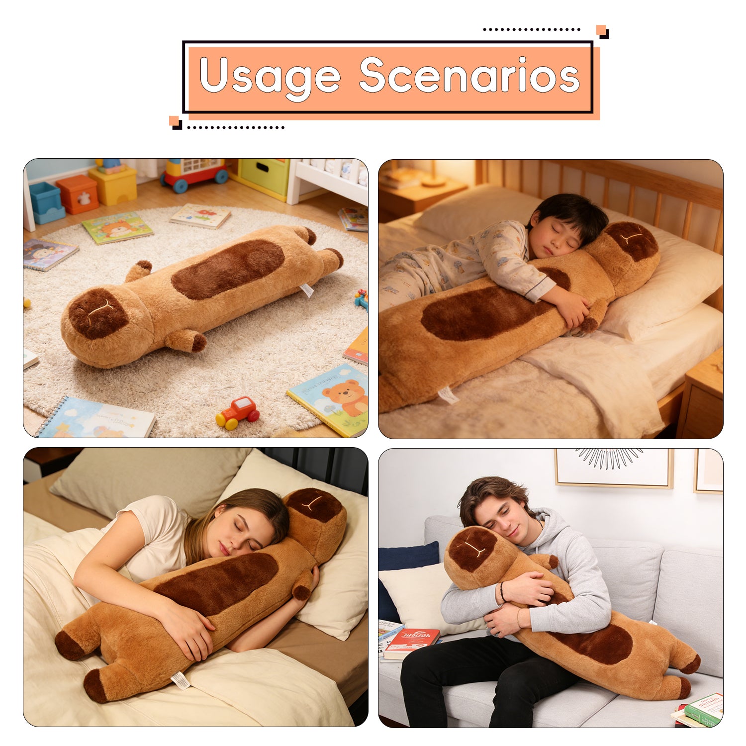 Giant Capybara Plush Pillow, Soft Long Body Stuffed Animal Hugging Pillow, Cute Sleeping Cushion Gift for Kids & AdultsLength 28.74 inches, Width 12.99 inches